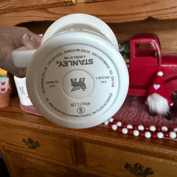 Stanley 40 oz Valentine White Tumbler with Hearts and Pink Lid and Logo - Picture 3 of 5
